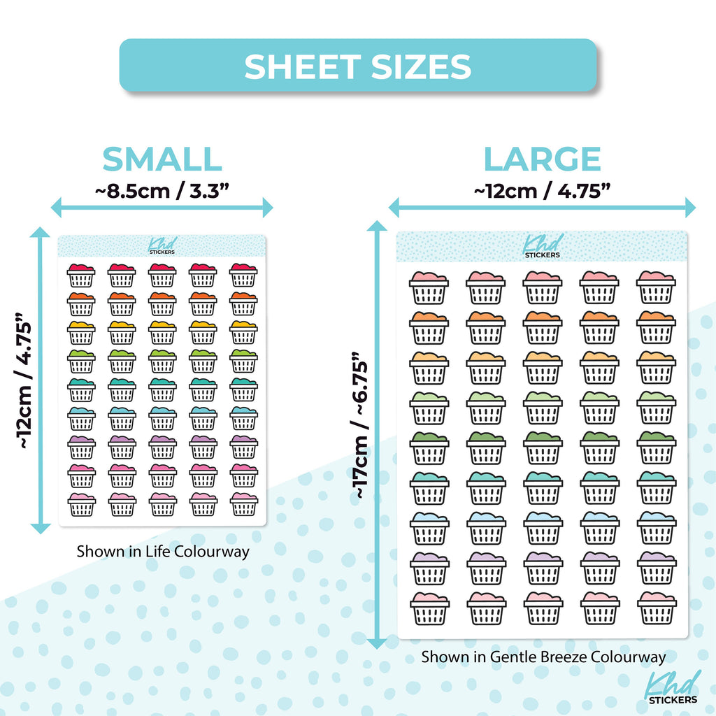 Laundry Wash Basket Stickers, Planner Stickers, 2 sizes and over 30 colours, Removable