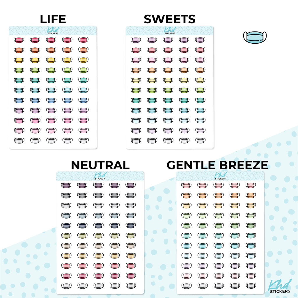 Face Mask Icon Stickers, Planner Stickers, 2 sizes and over 30 colours, Removable