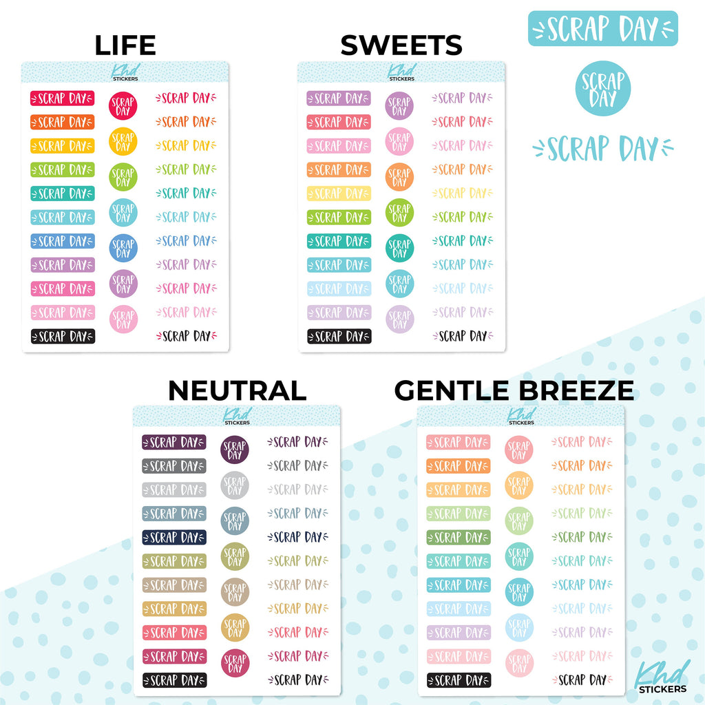 Scrap Day Stickers, Planner Stickers, 2 sizes and over 30 colours, Removable