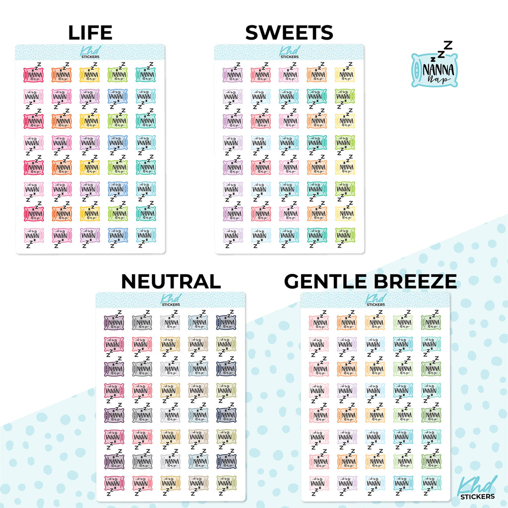Nanna Nap Stickers, Planner Stickers, 2 sizes and over 30 colours, Removable