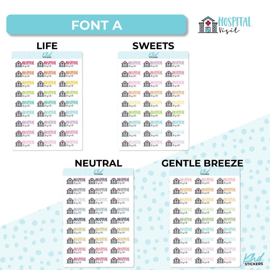 Hospital Visit Planner Stickers, Two sizes and font options, Over 30 colours, Removable