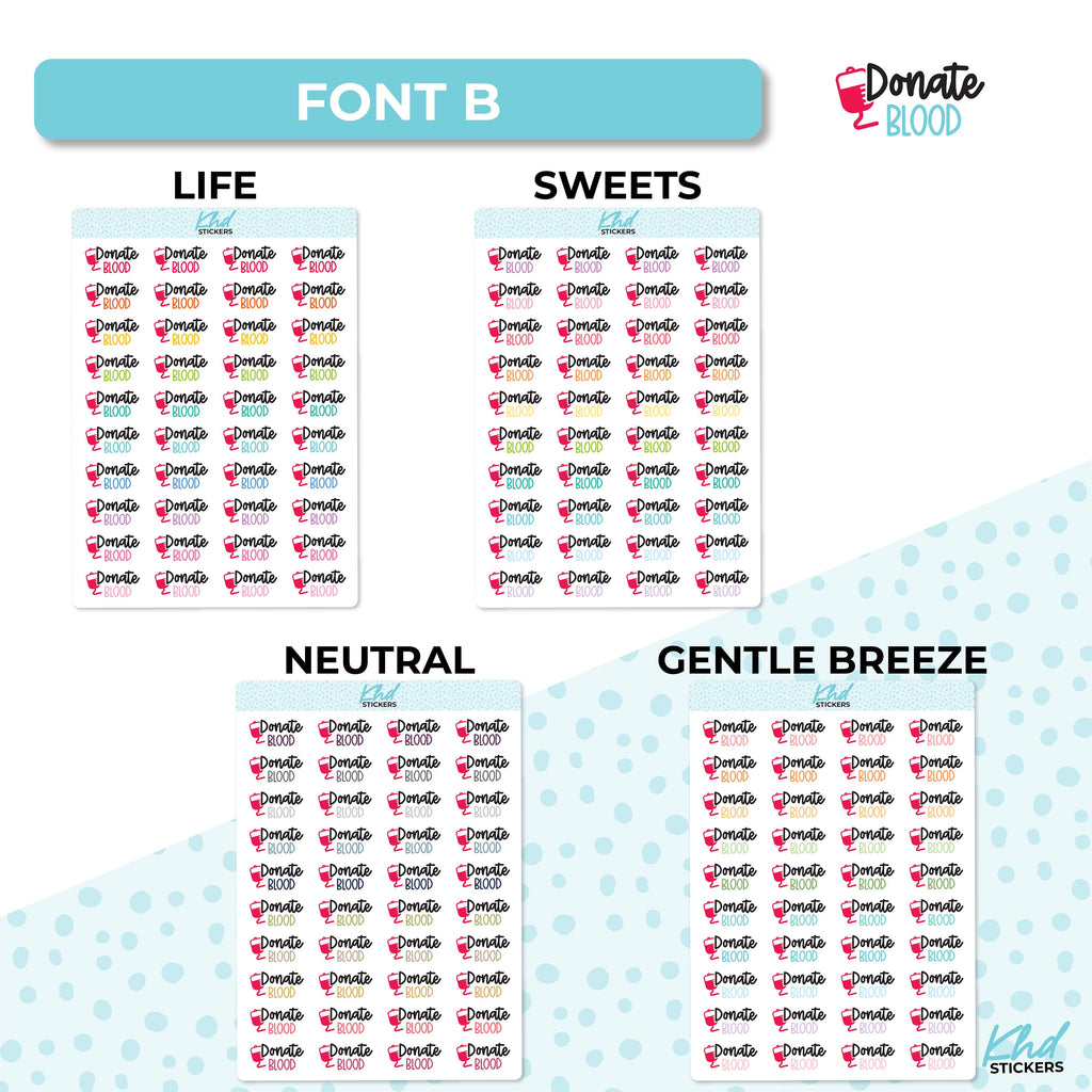 Donate Blood Stickers, Planner Stickers, Two size and font options, removable