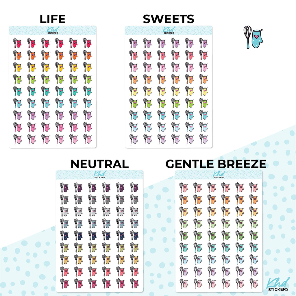 Baking Day Oven Mitt and Whisk Icon Stickers - Planner Stickers - Removable