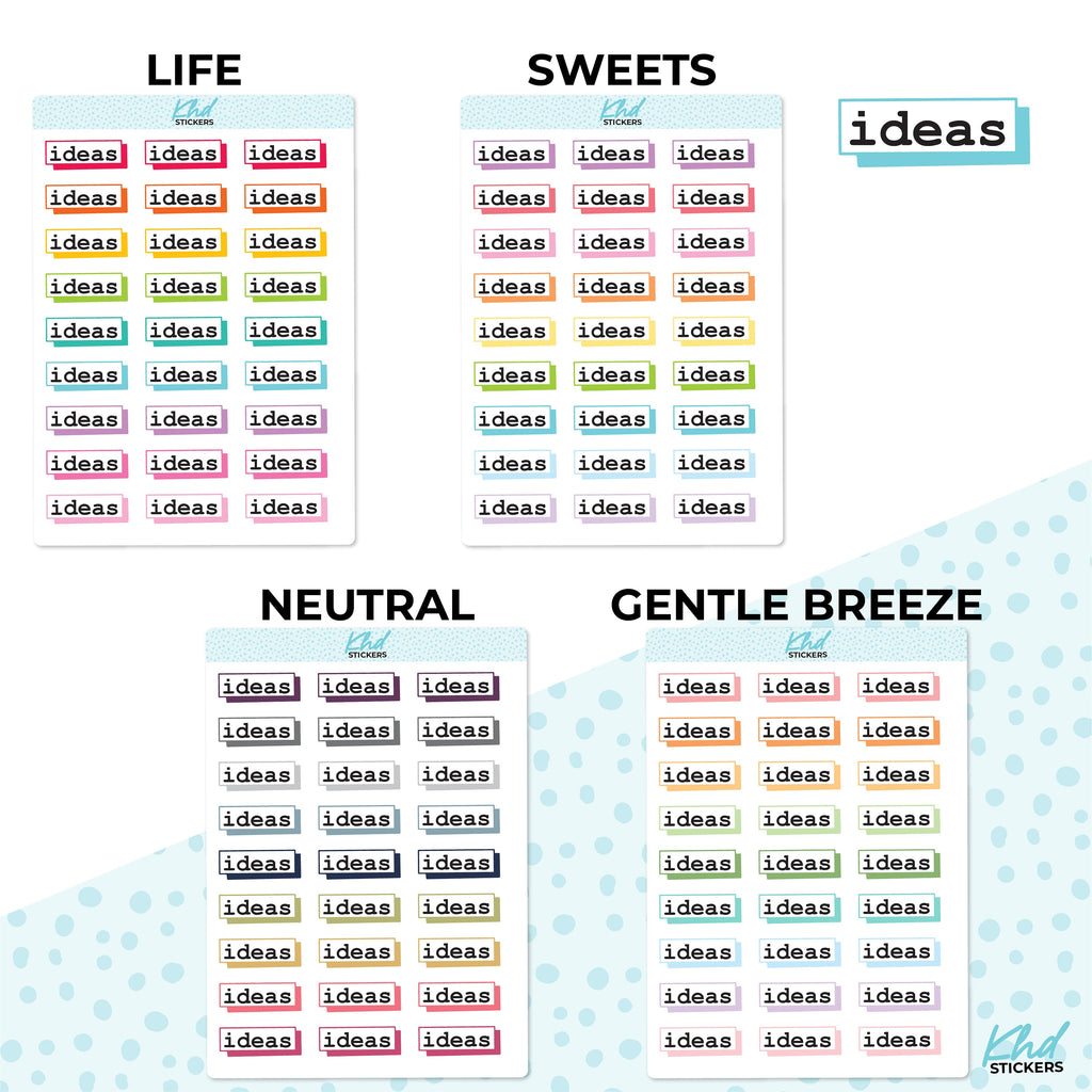 Ideas Planner Stickers, Script Stickers, Two Size Options, Removable