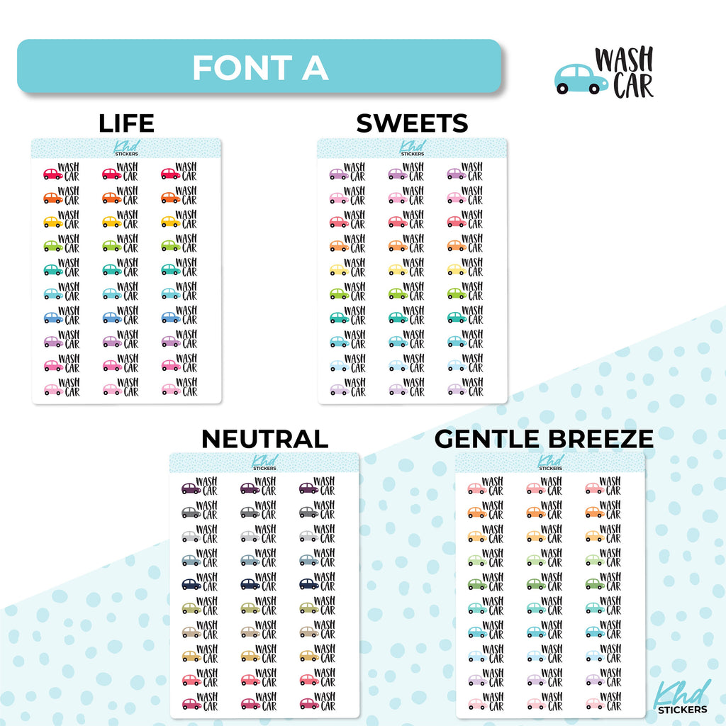 Wash Car Stickers, Planner Stickers, Two Size and Font Options, Removable