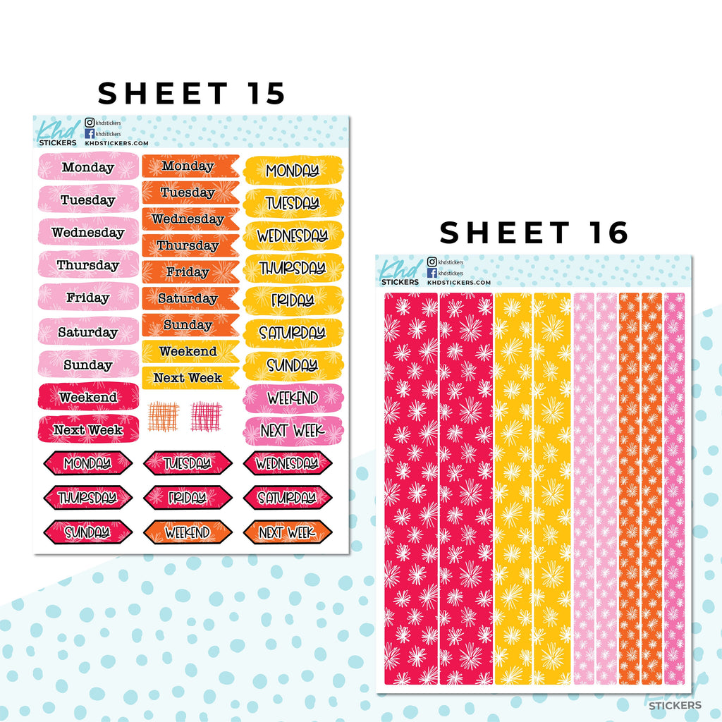 16 Sheets - Monthly Functional Planner Sticker Kit - Summer - Planner Stickers - Kit 4810