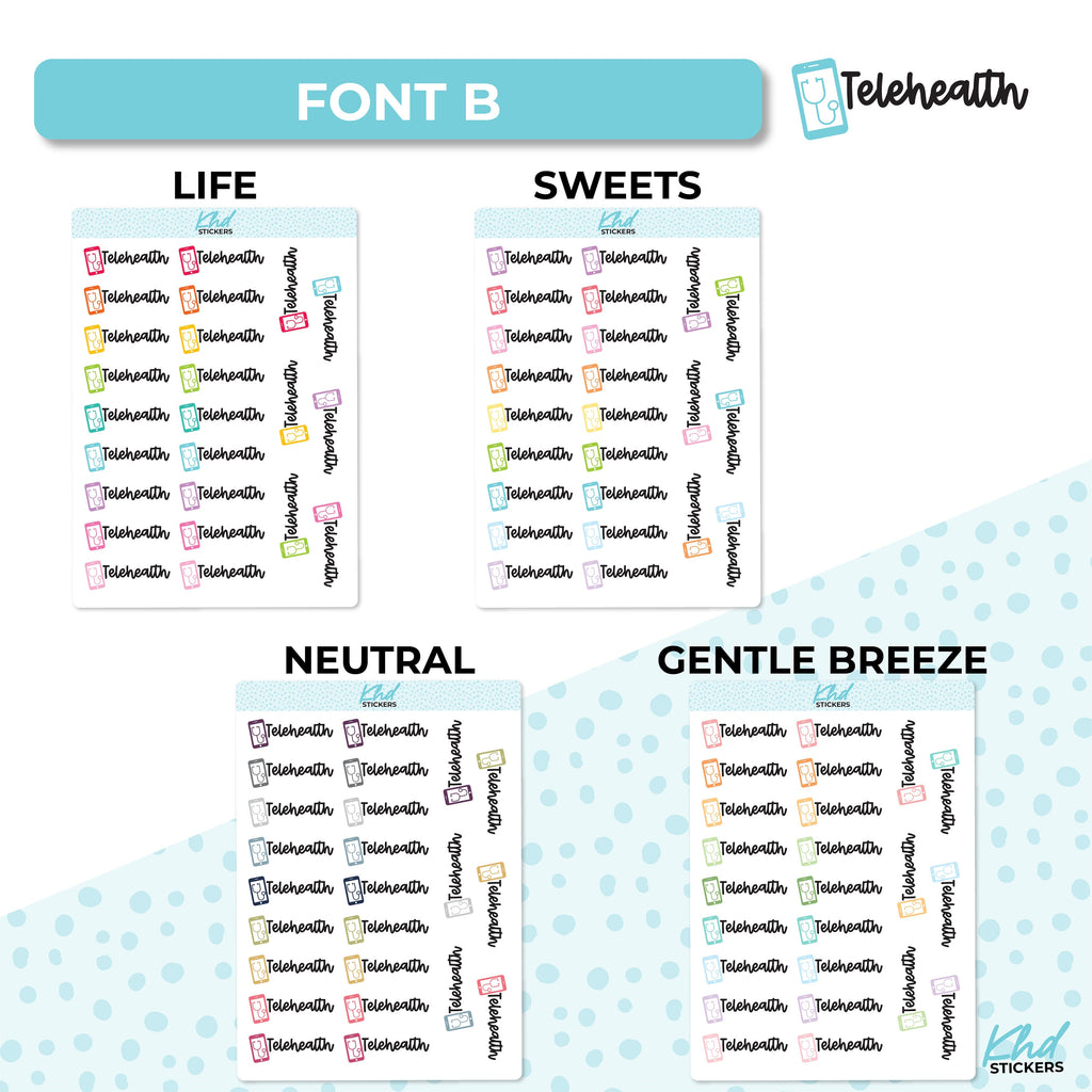 Telehealth Stickers, Planner Stickers, Two Size and Font Options, Removable