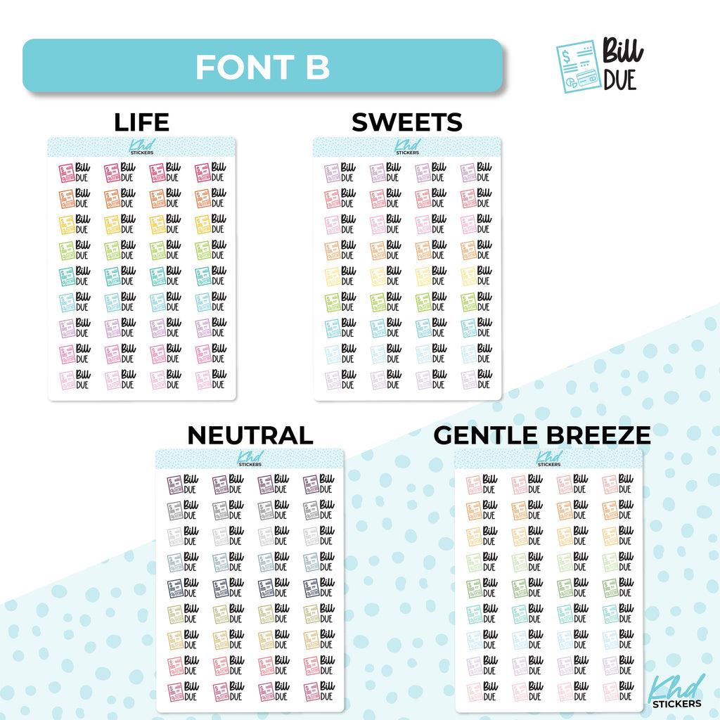 Bill Due Stickers, Planner Stickers, Removable