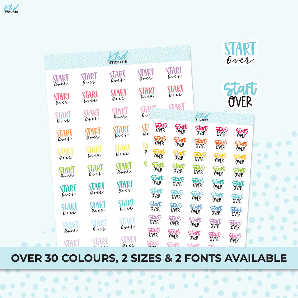 Start Over Stickers, Planner Stickers, Two size and font options, Removable