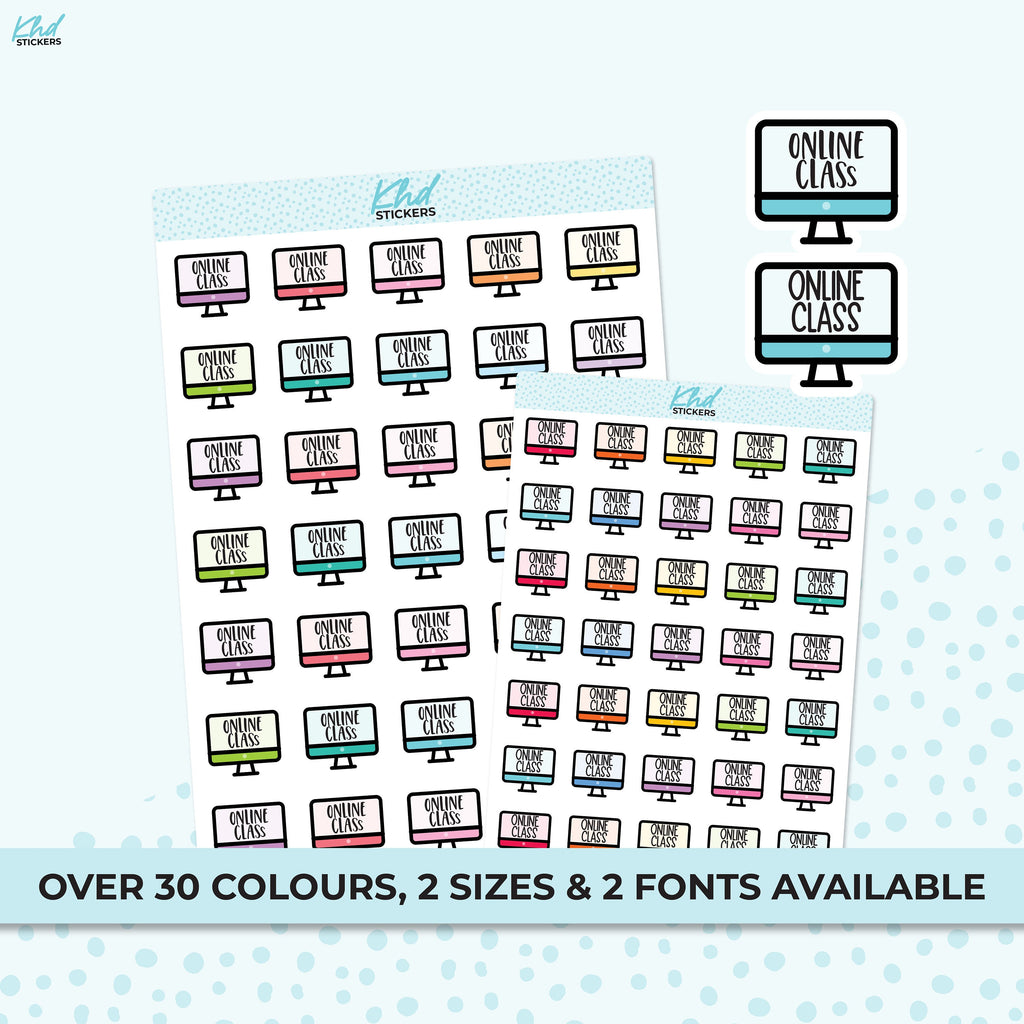 Online Class Stickers, Planner Stickers, Two Size and Font Options, Removable
