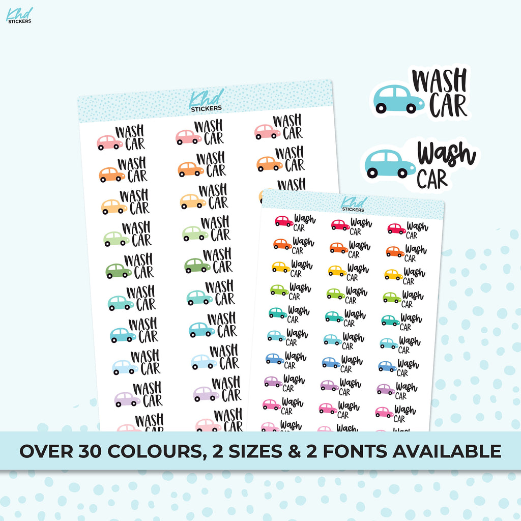 Wash Car Stickers, Planner Stickers, Two Size and Font Options, Removable