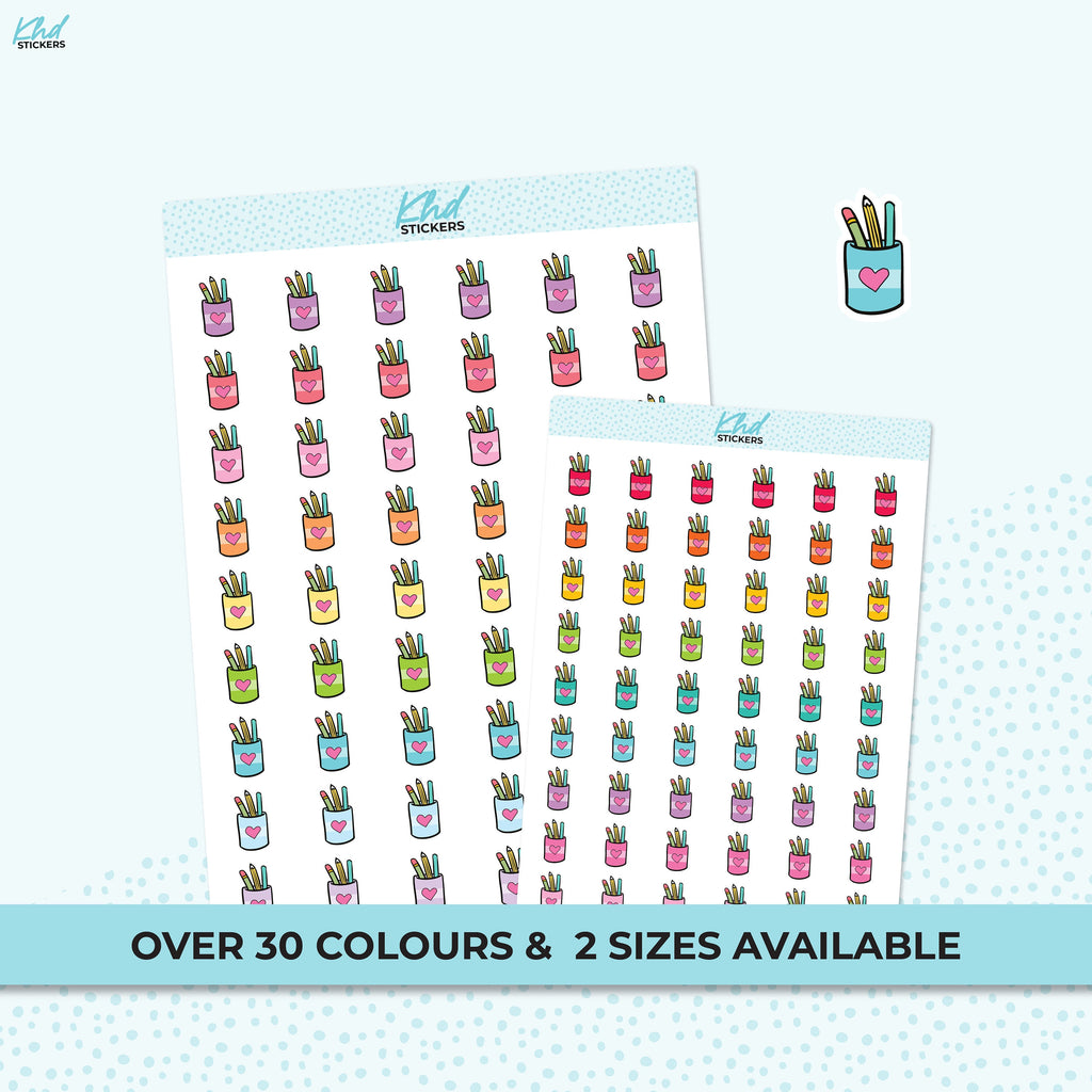 Cute Pencil Holder Icons Stickers, Planner Stickers, Two sizes, Removable