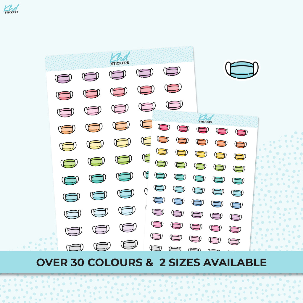 Face Mask Icon Stickers, Planner Stickers, 2 sizes and over 30 colours, Removable