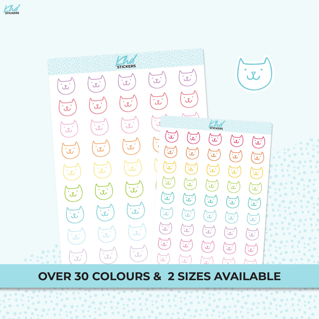 Cat Icon Stickers, Planner Stickers, 2 sizes and over 30 colours, Removable