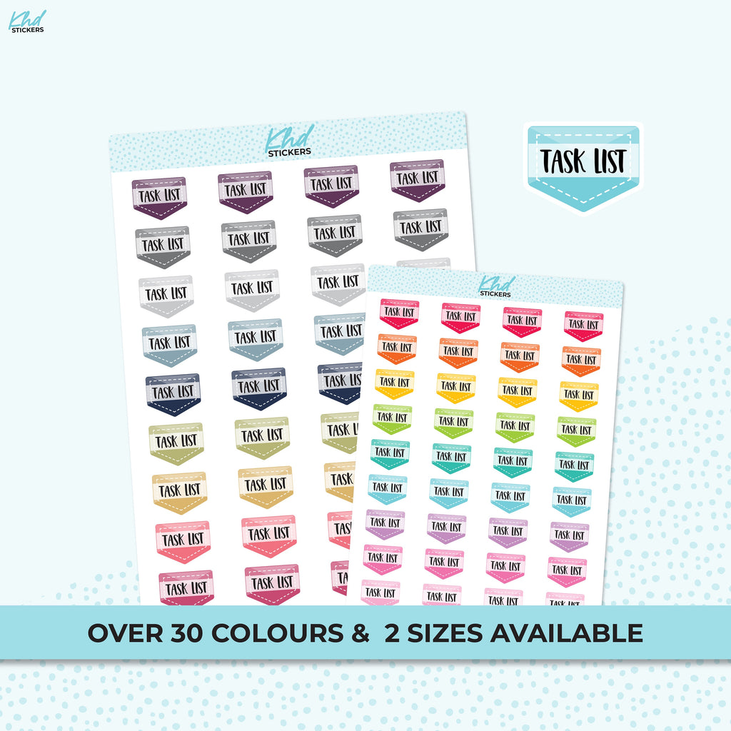 Task List Stickers, Planner Stickers, 2 sizes and over 30 colours, Removable