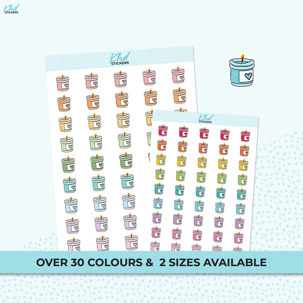 Candle Icon Stickers, Planner Stickers, Two Sizes and over 30 colour selections, Removable