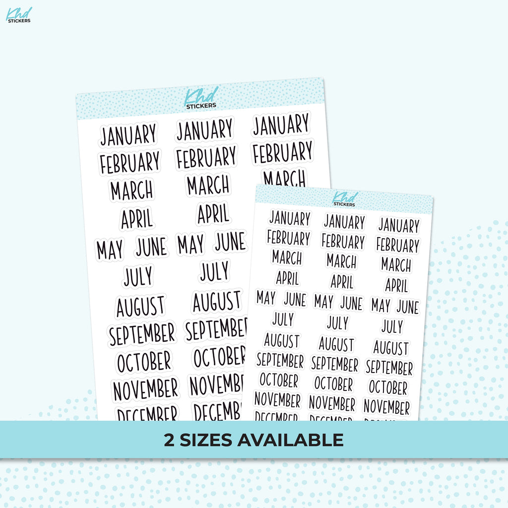 Mini Months of the Year Stickers, Planner Stickers, Two Sizes, Removable