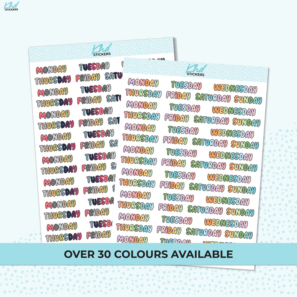 Days of the Week Stickers, Header Planner Stickers, Removable