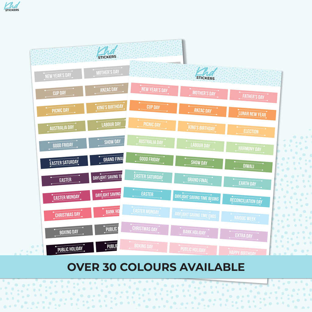 Australian Events & Public Holidays Planner Stickers, Planner Stickers, Removable