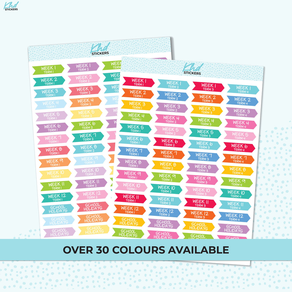 Small Size School Terms & Weeks Stickers, Planner Stickers, Removable