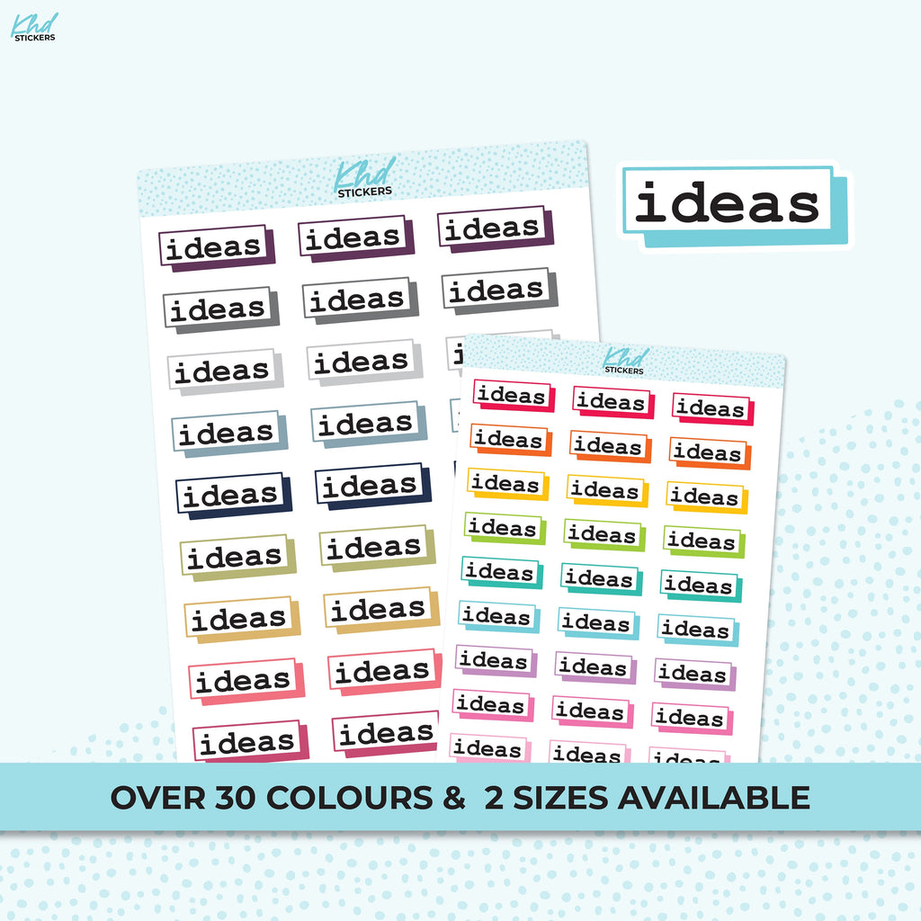 Ideas Planner Stickers, Script Stickers, Two Size Options, Removable