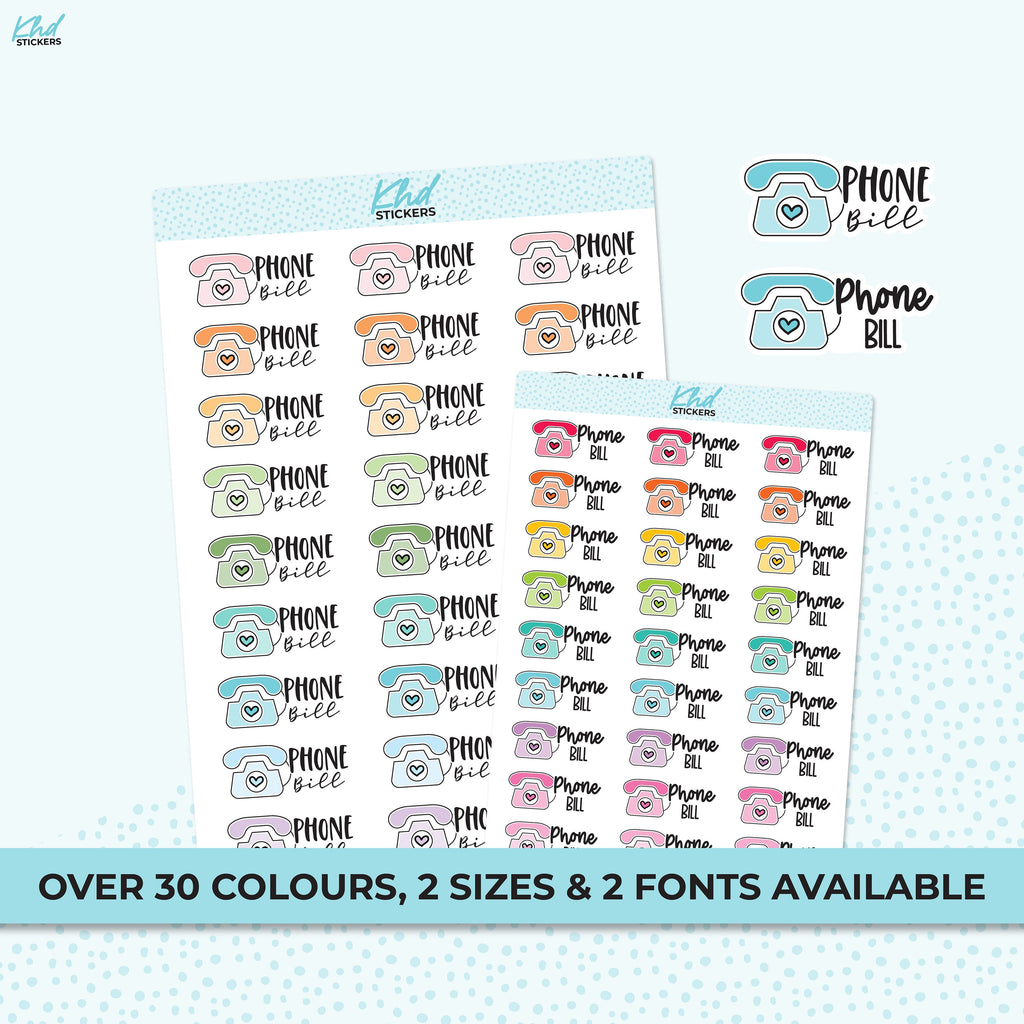 Phone Bill Stickers, Planner Stickers, Removable