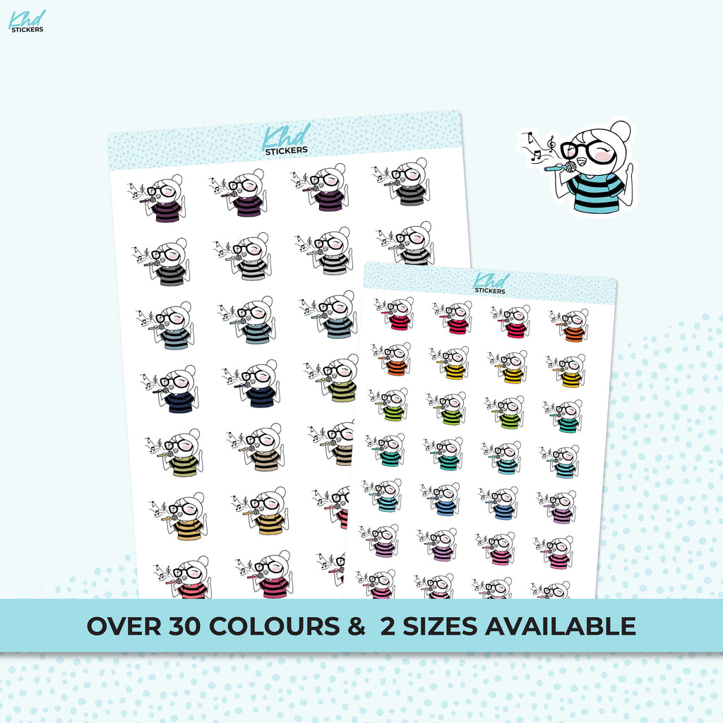 Singing Planner Girl Stickers, Planner Stickers, Removable