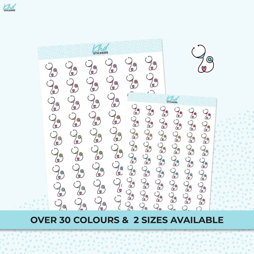Stethoscope Medical Stickers, Planner Stickers, Two sizes and over 30 colour options, removable