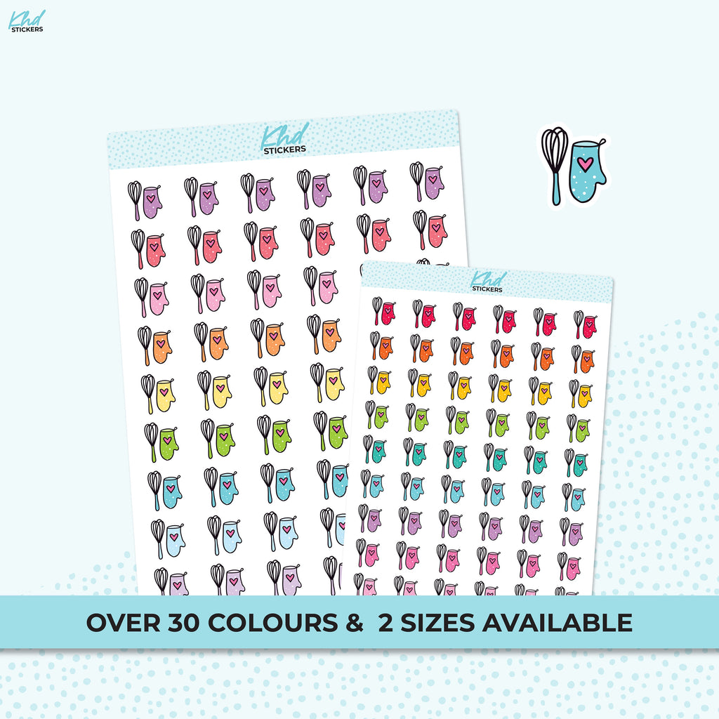 Baking Day Oven Mitt and Whisk Icon Stickers - Planner Stickers - Removable