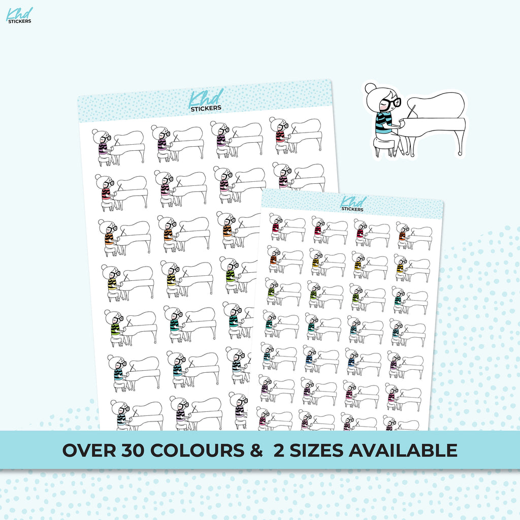 Piano Playing Planner Girl Stickers, Planner Stickers, Two sizes, Removable
