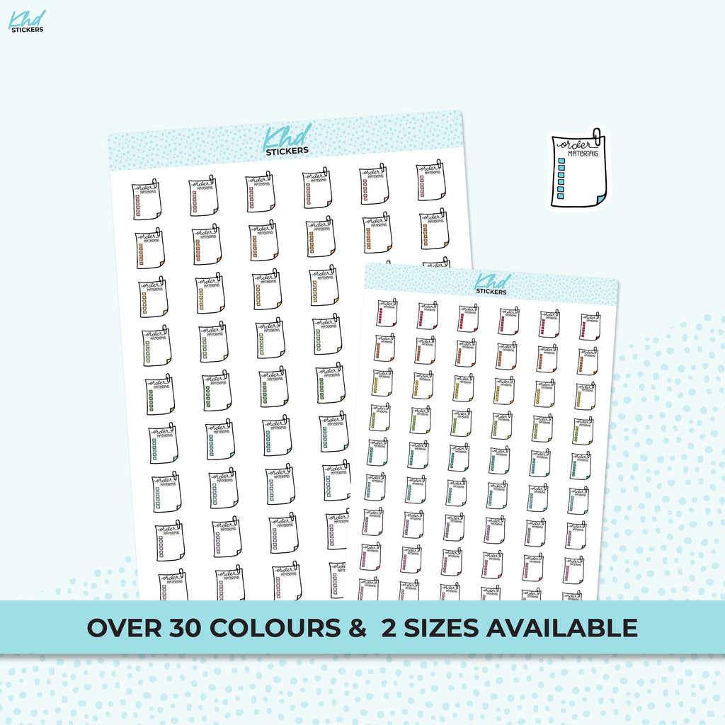 Order Supplies Stickers, Small Business Planner Stickers, Two sizes and over 30 colour options, removable