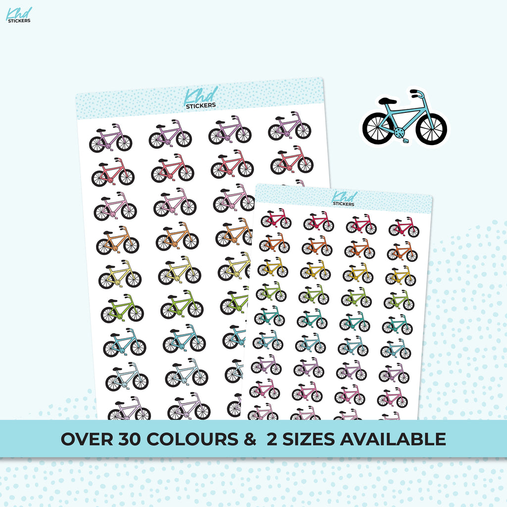Bicycle Icon Stickers, Planner Stickers, Two sizes and over 30 colour options, removable