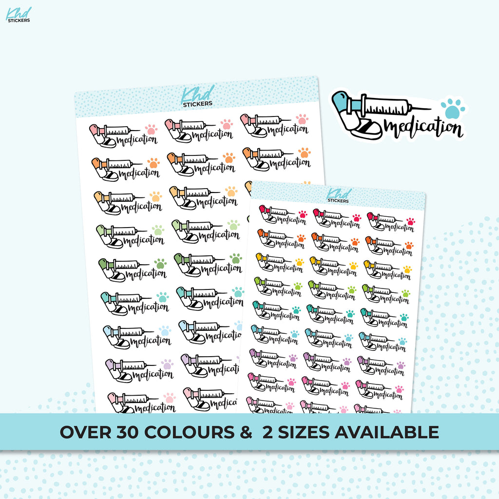 Pet Care Medication Stickers, Planner Stickers, Two sizes, Removable