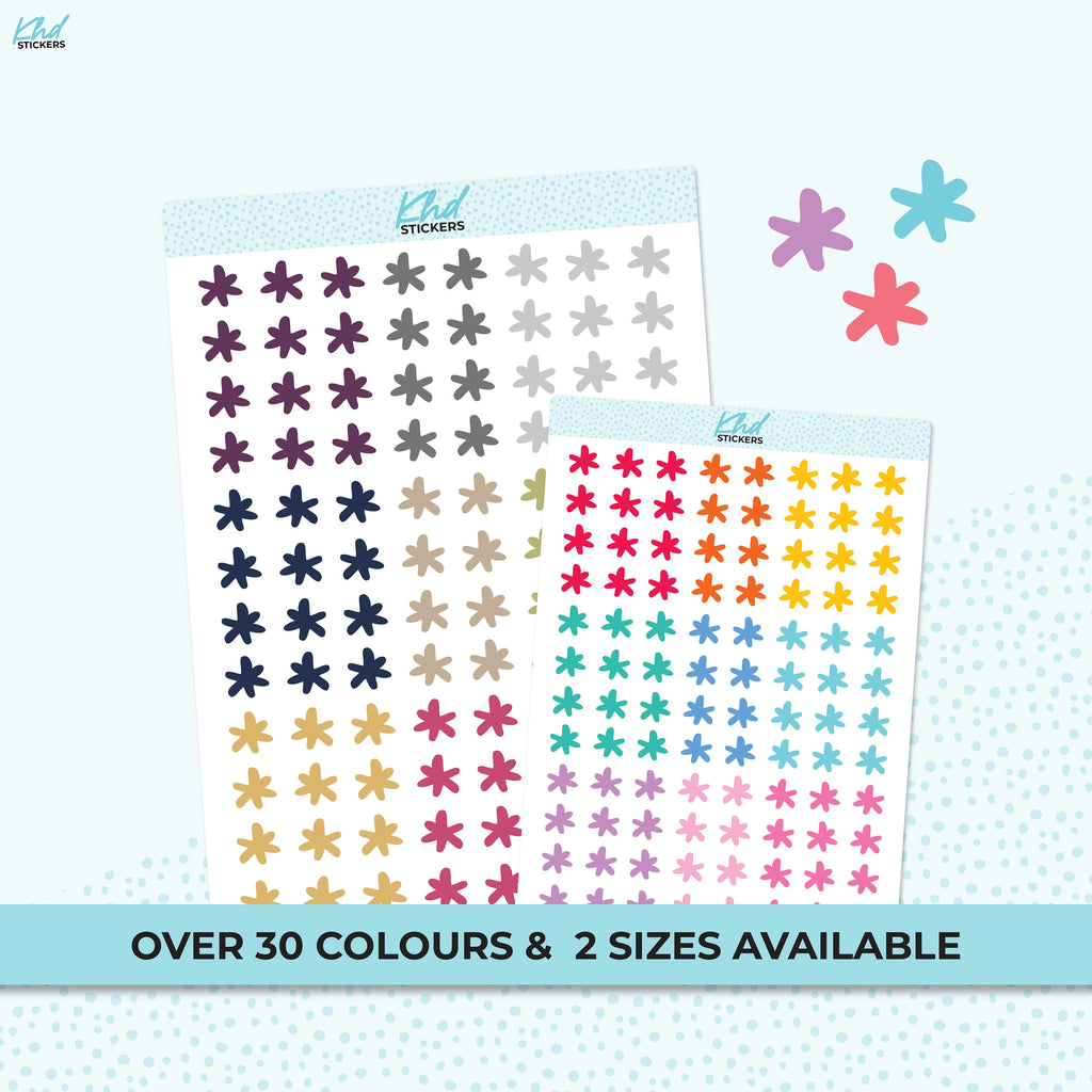 Asterisk Stars Stickers, Planner Stickers, Two Sizes and over 30 colour selections, Removable