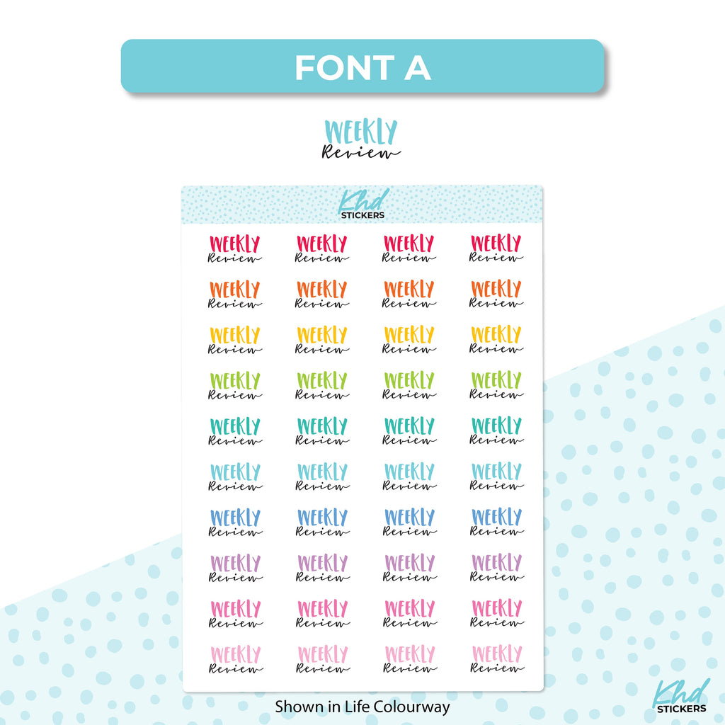 Weekly Review Stickers, Planner Stickers, Two size and font options, Removable
