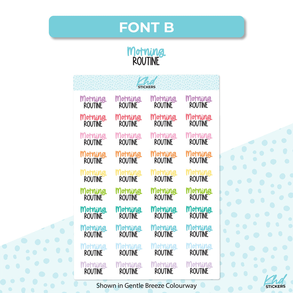 Morning Routine Stickers, Planner Stickers, Two size and font options, Removable