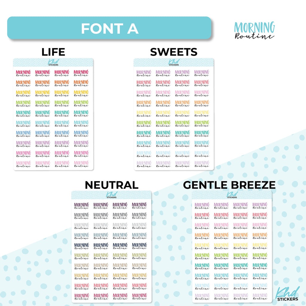 Morning Routine Stickers, Planner Stickers, Two size and font options, Removable