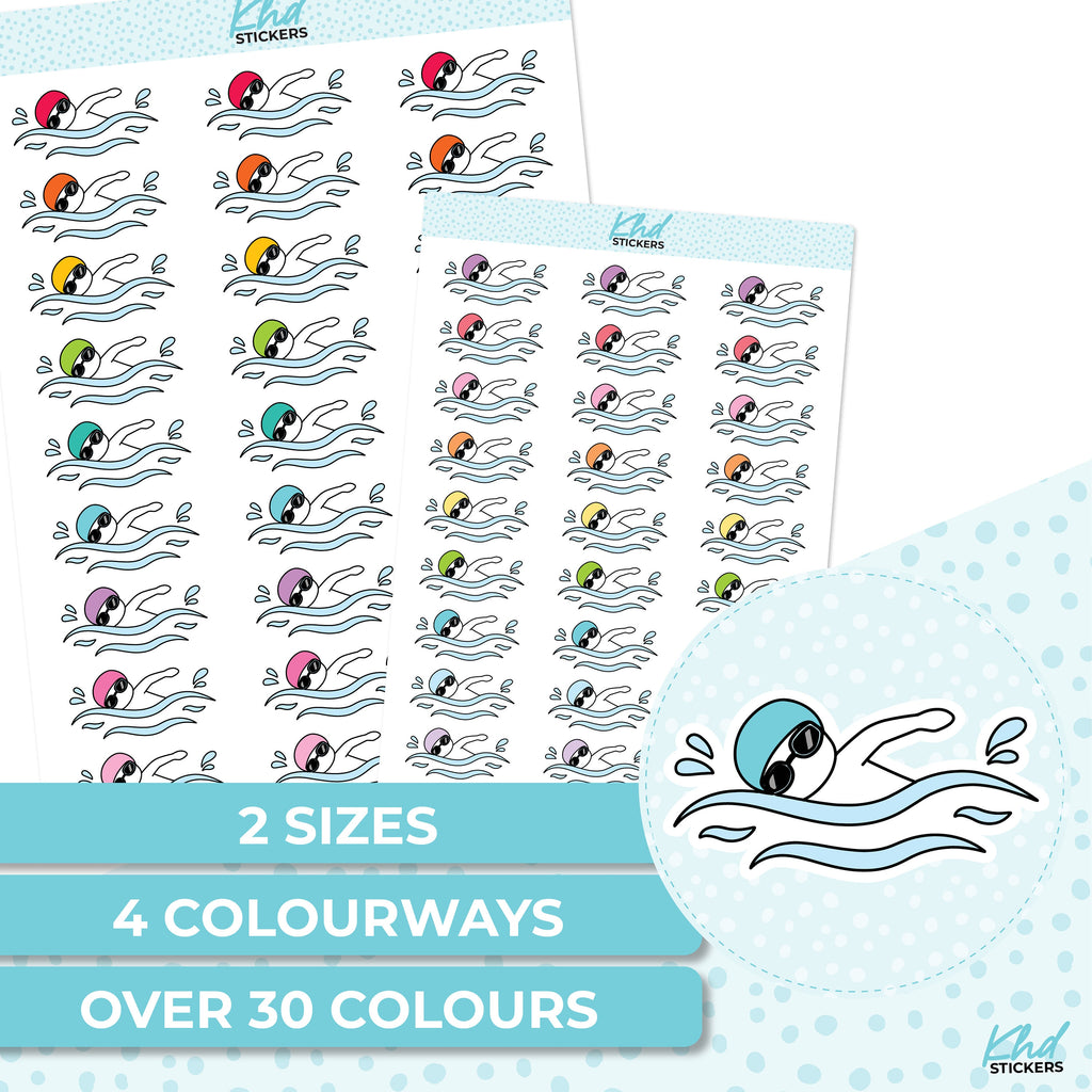 Swimming Stickers, Planner Stickers, Two Sizes, Removable