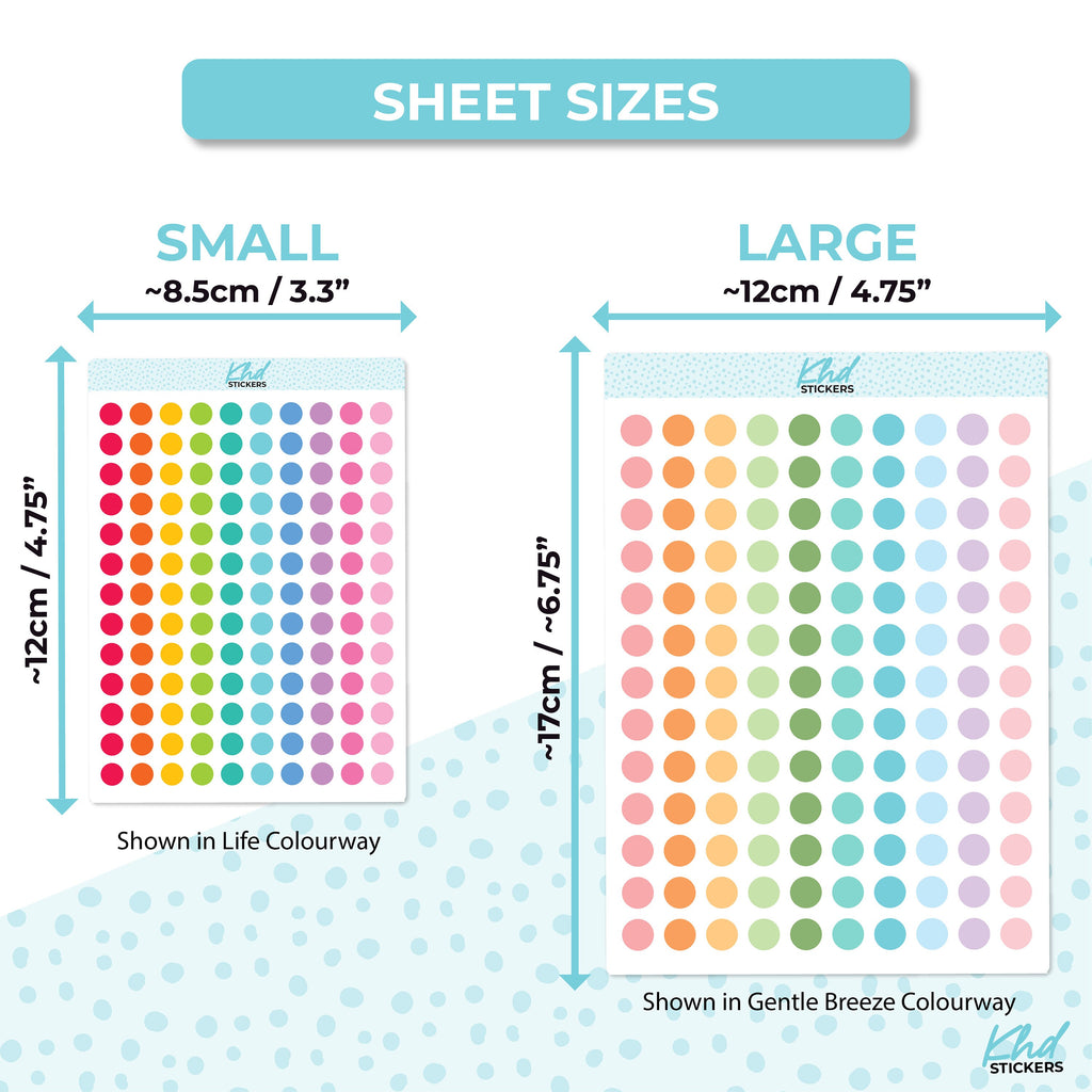 Solid Colour Dots Planner Stickers, Two Sizes, Removable