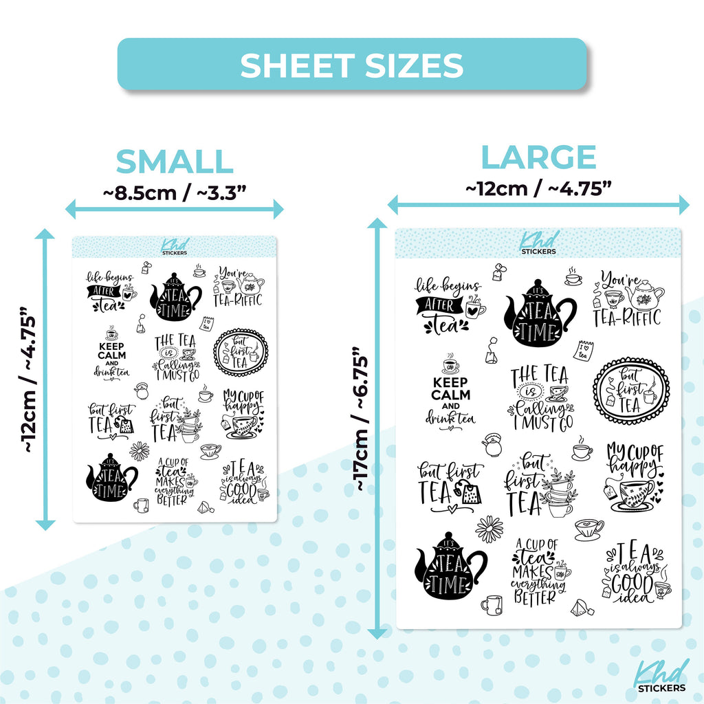 Tea Time Stickers, Planner Stickers, Two Sizes, Removable