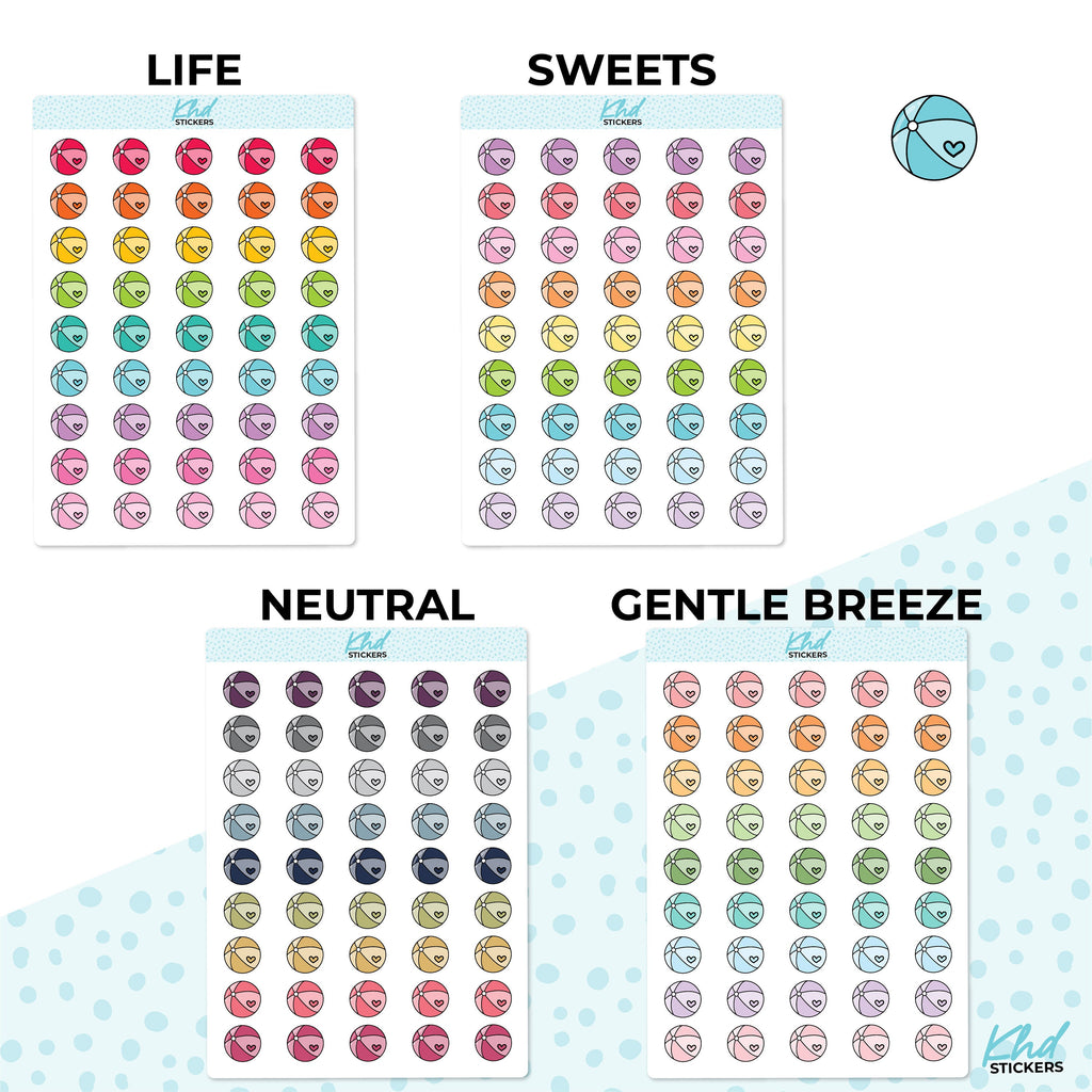 Beach Ball Stickers, Planner Stickers, Two Sizes and over 30 colour selections, Removable