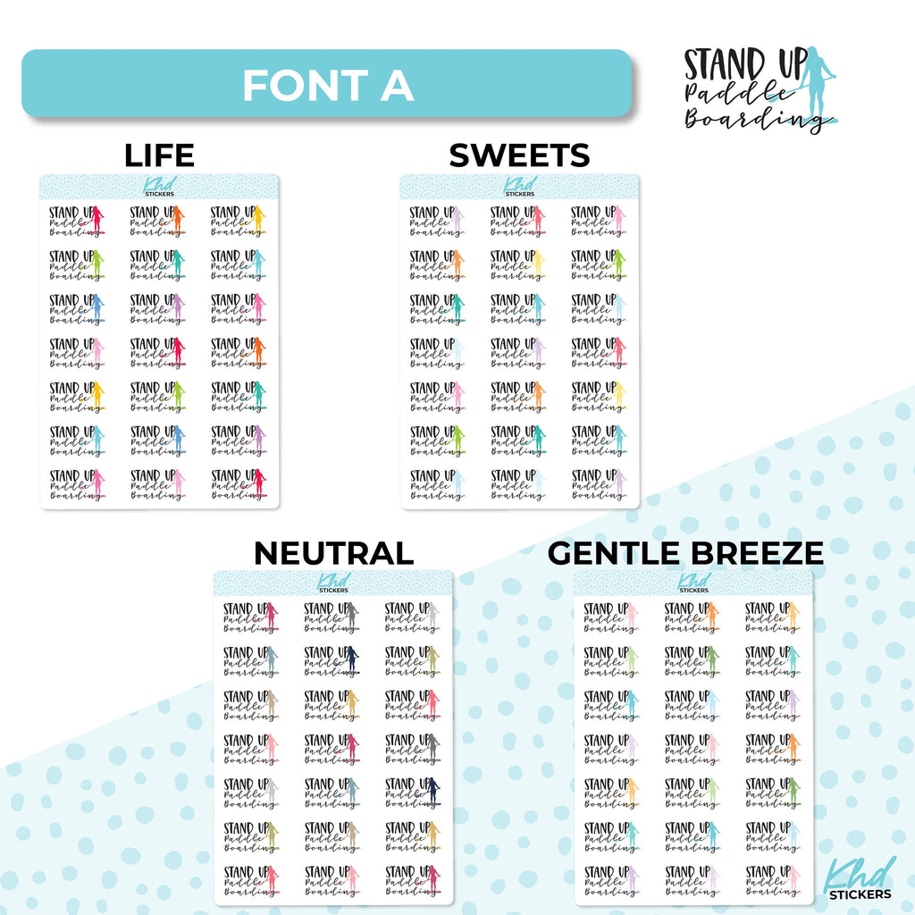 Stand Up Paddle Boarding Stickers, Planner Stickers, Two size and font options, removable