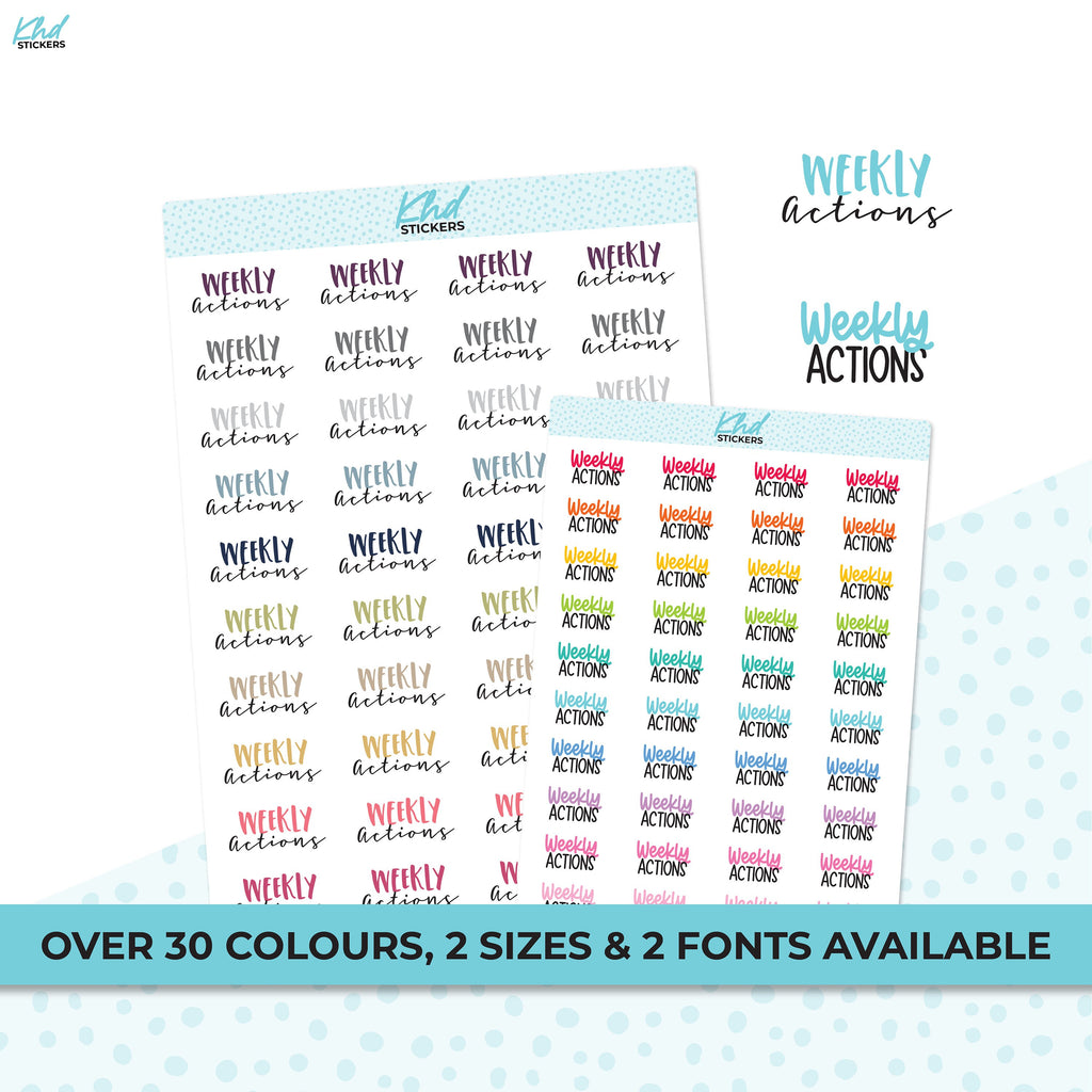 Weekly Actions Planner Stickers, Two Fonts and Sizes, Removable
