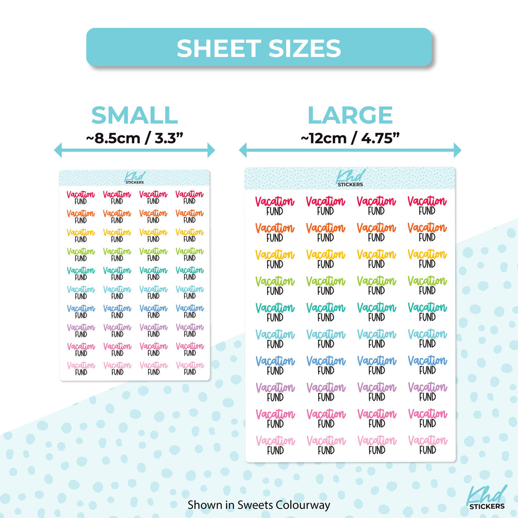Vacation Fund Planner Stickers, Two size and font selections, Removable