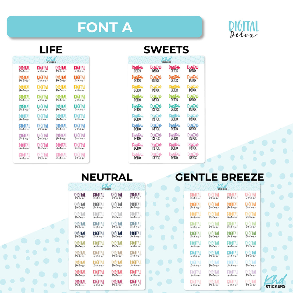 Digital Detox Stickers, Planner Stickers, Two size and font selections, Removable