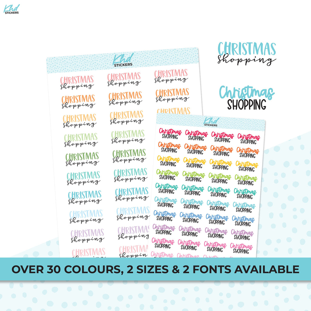 Christmas Shopping Stickers, Planner Stickers, Two size and font selections, Removable
