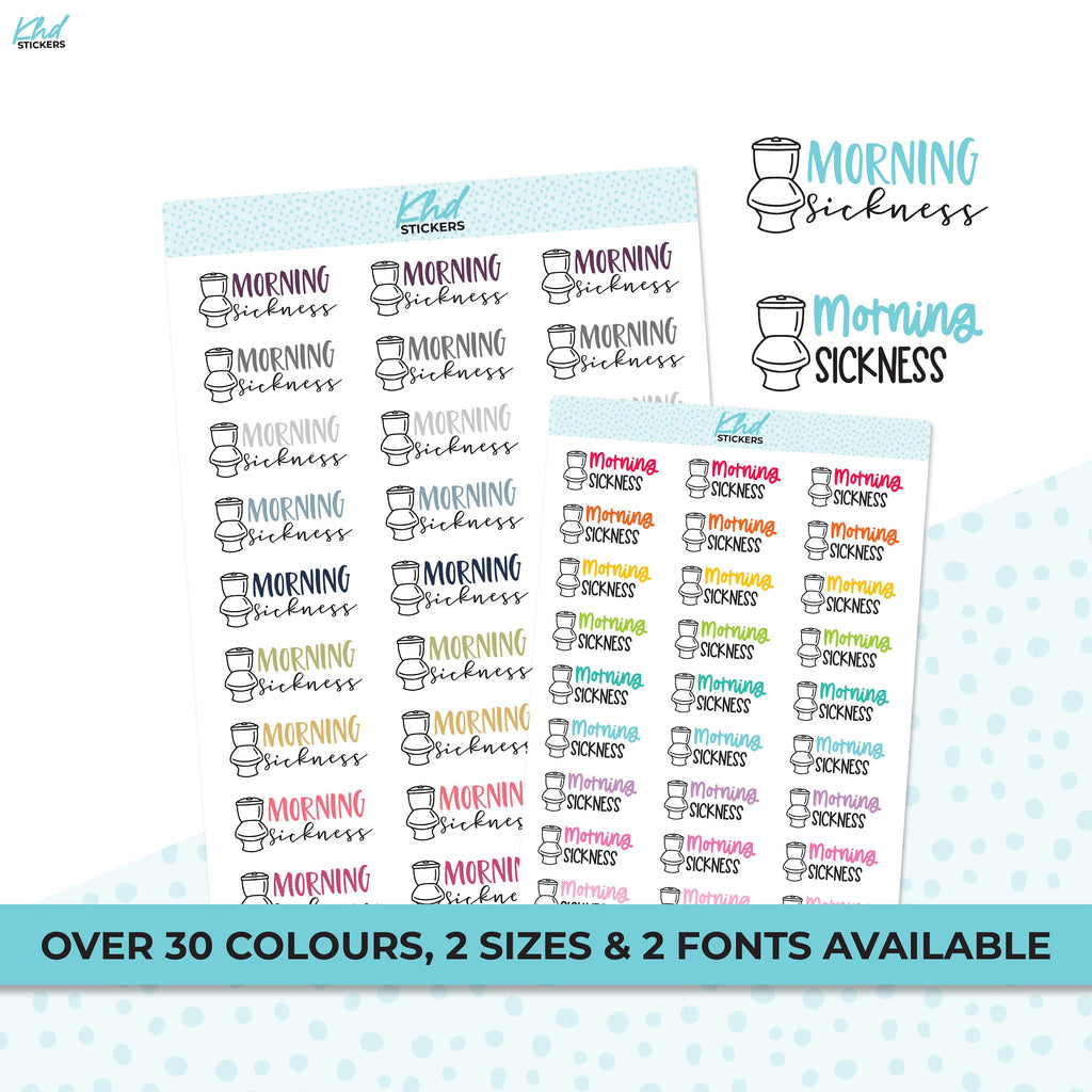 Morning Sickness Planner Stickers, Two sizes and font options, Over 30 colours, Removable