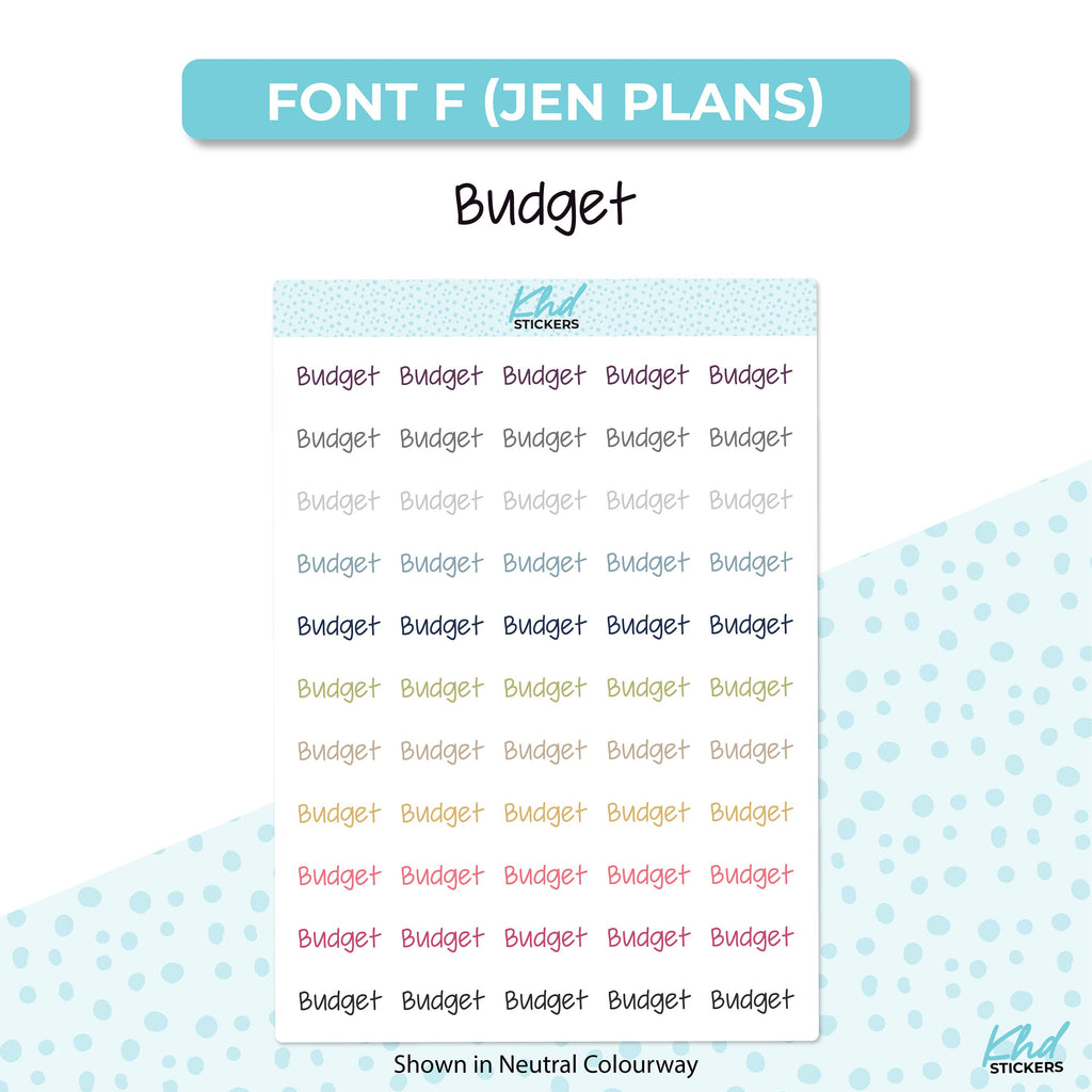 Budget Stickers, Script Planner Stickers, Select from 6 fonts & 2 sizes, Removable