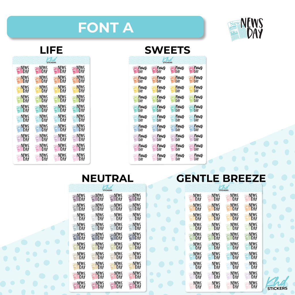 News Day Stickers, Planner Stickers, Two size and font options, removable