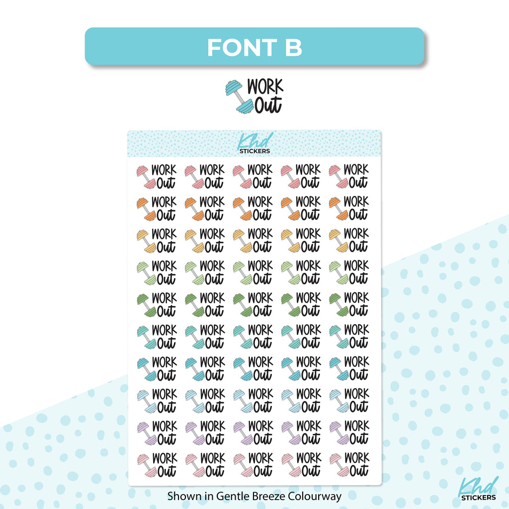 Work Out Stickers, Planner Stickers, Two size and font options, removable